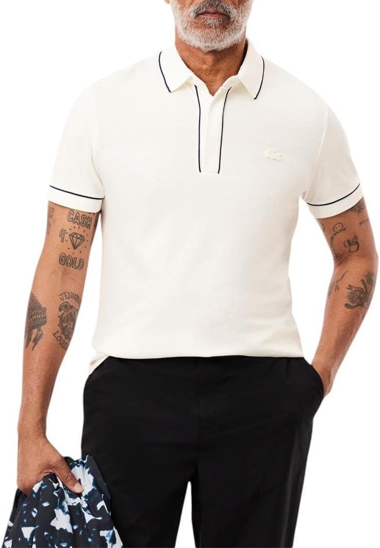 Lacoste Mens Regular Fit Paris Contrast Stretch Piqué Polo Shirt (White, L)