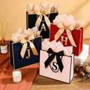 Topaliving Personalized Gift Bag with Card and Tissue Paper, 26 Letters Birthday Gift Bag 13'' Custom Valentines Weddings Present with Initials/Numbers for Women Men Kids(Pink,W)