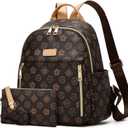 Makes Mini Backpack for Women, Stylish Daypack Purse Handbag Small Casual Daily Travel Bag, Lady Girls Gifts for Work School, 2pcs Sets (Coffee Flower)