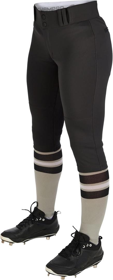 Champro Girls' Tournament Traditional Low-Rise Softball Knicker (Large, Black)