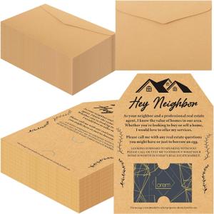 MotiMind 50 Sets of Real Estate Mailers Greeting Cards Neighbor House Shaped Cards With Envelopes Real Estate Agent Supplies (Stylish Hey Neighbor)