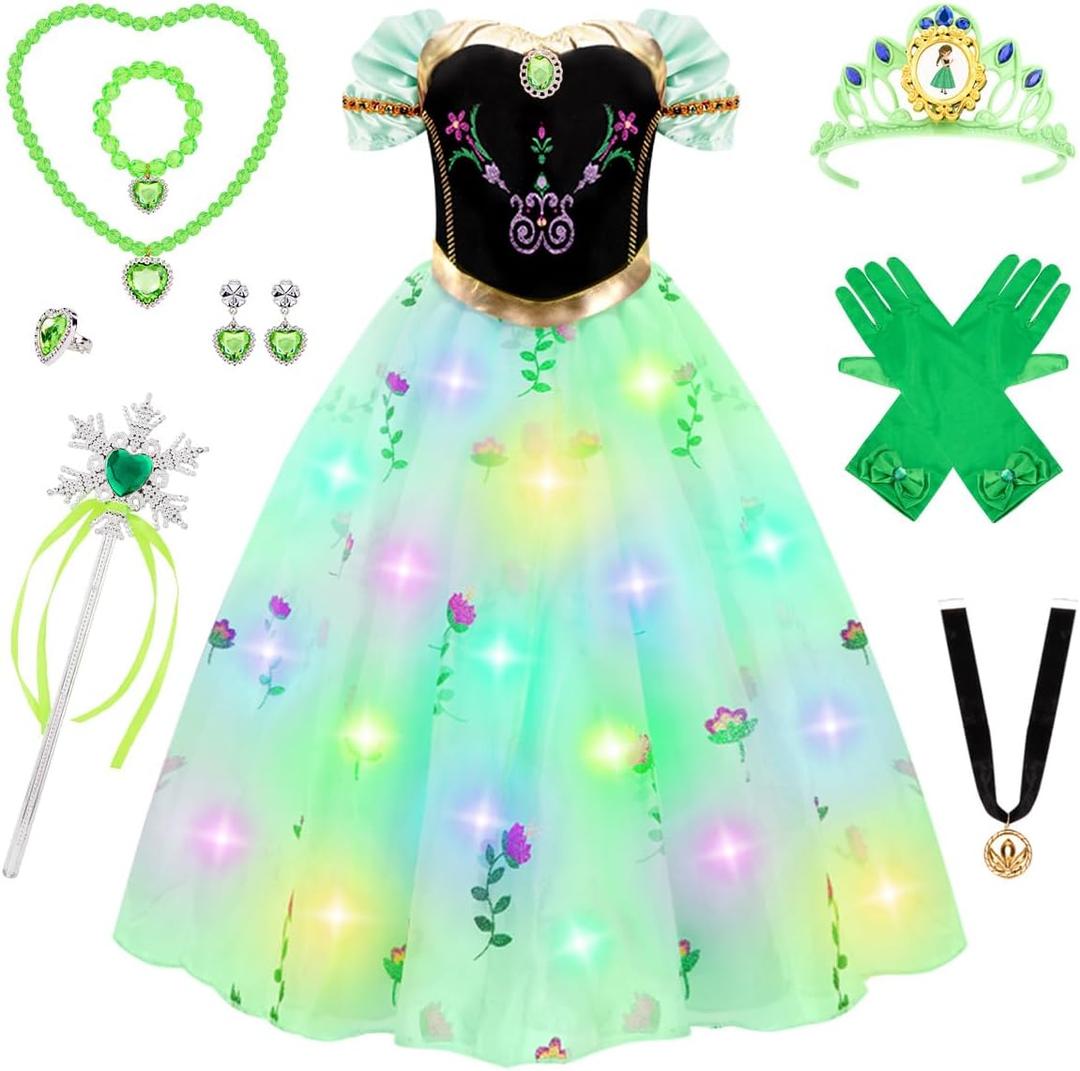 Meland Princess Dress Up for Girls - Light Up Princess Dress for Role Play, Halloween Costume for Toddler Girls (5-6 Years)