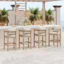 Christopher Knight Home Kuart Acacia Wood Outdoor Bar Stool Set of 4 with Cushion, Patio Armchair Set for Bar Table, Wooden Patio Counter Height Bar Stool with Footrest, Natural Washed+Beige, Medium