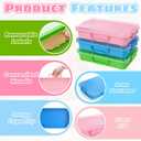 3 Pack Plastic Sensory Bins, Portable Clear Lid Sandbox Container with Handle 15 Stickers, Large Sand Water Play Tray Crafts Organizers for Sand, Water, Beads (Blue, Green, Pink)