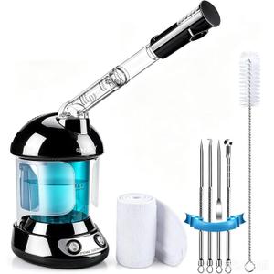 Facial Steamer - DENFANY Nano Ionic Face Steamer with Extendable 360 Rotating Arm - Portable Facial Steamer for Personal Care at Home or Salo Black