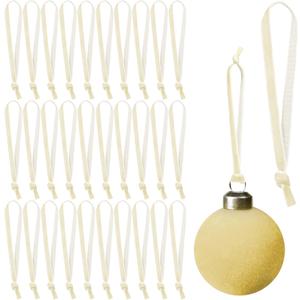 100 Pcs Christmas Hangers Ribbons 12" Velvet Christmas Tree Hanging Strings Ornament Ribbon Strap Loops Velvet Ribbon Hangers for Garland Decoration (Champagne)