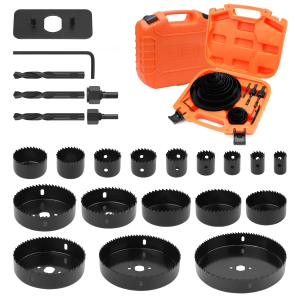 HORUSDY Hole Saw Set 24PCS Hole Saw Kit,Hole Saw Drill Bit Kit, 3/4"-6" (19-152mm) 17PCS Saw Blades, 2 Mandrels, 3 Drill Bit, Installation Plate, Hex Key, For Drywall, Soft Wood, Plywood, Plastic, PVC