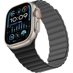 Compatible with Apple Watch Band 49 46 45 44 42 41 40 38mm, Double Sided Wearable Silicone Magnetic Strap for iWatch Ultra SE Series 11 10 9 8 7 6 5 4 3 2 1 (42/44/45/46/49, Black/Gray)