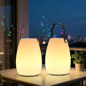 2-Pack Shower Lamp with Speakers, Outdoor Table Lamp Rechargeable Night Lights Portable Camping Light Waterproof with RGB Changing 3 Modes for Christmas Gift Outdoor Garden Patio Yard Party