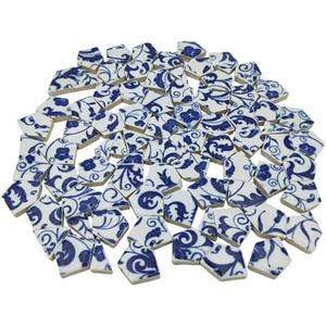 1.1lb Irregular Ceramic Porcelain Tiles for Crafts, Broken Blue and White China Plate Mosaic Tiles (Medium 11)
