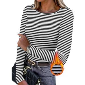WIHOLL Long Sleeve Thermal Shirt for Women Light Fleece Tops Fall 2025 Crew Neck Casual Basic T-Shirts (XS)