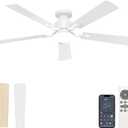 VOLISUN 52 Inch Ceiling Fan with Lights Flush Mount, Low Profile Ceiling Fans with Lights, Remote&APP Control,Dimmable 22W LED Light,Queit&Reversible Fan, White Ceilings Fans for Bedroom, Living Room