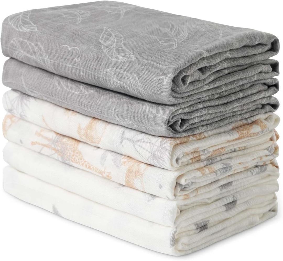 GLLQUEN BABY Receiving Blanket Boy Cotton Muslin Swaddle Blankets Girl Newborn Squares Breathable & Soft Thin Baby Blankets Cloths Double Absorbent Infant Swaddling Wrap - 6 Pack(Jungle)