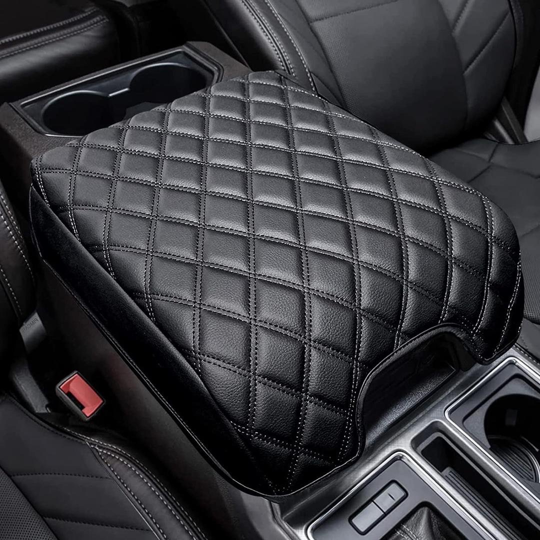 Center Console Cover Armrest Lid Cover Compatible with Ford F150 F250 F350 F450 Expedition, Arm Rest Cover Pad Leather Middle Console Lid Only for Bucket Seat Console (15-20 F150 Bucket SEAT)