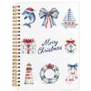 WUCHJ Coastal Beach Christmas Notebook, Ocean Nautical Merry Christmas Journal Gifts for Women, Xmas Holiday Spiral Notebook Journal for Note Taking, 5.5x8.3 Inch