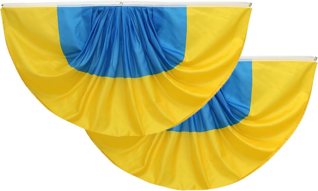 2 Pcs Ukraine Fan Flag,Ukrainians Pleated Fan Flag Bunting 3 x 6 Ft Pleated Banner Indoor/Outdoor/Front Porch Decorations,Country Half Fan Flag Patriotic Holiday Decorations.