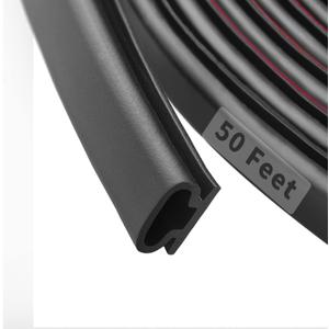 50 Feet D-Shape Rubber Weather Stripping Door Seal Strip, Fingwerk Self-Adhesive Backing Door Weatherstripping for Door Frame Insulation Large Gap, Easy Cut to Size(Black)