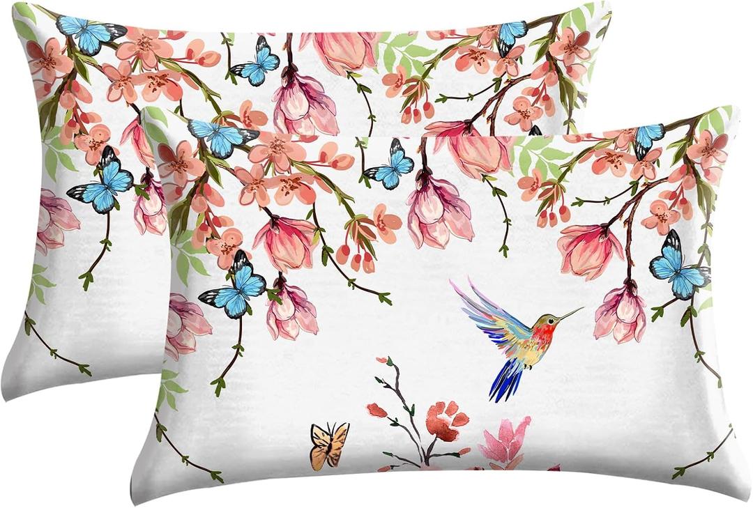 Microfiber Pillow Cases 2PCS,Floral Print Pattern Pillow Cover Set with Hidden Zipper, Lightweight and Breathable, Standard Size 20"X 26" Pillow case (01-Flower)