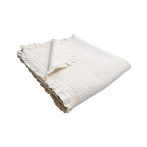 100% Cotton Frilled Bed Coverlet, Blanket – Full/Double Size Bed 79 x91” - Pigment Washed Soft & Breathable Quilted Blankets for Bed and Couch – Lightweight Bed Coverlet for All Seasons (Ivory)