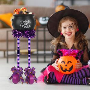 CCINEE Halloween Large Lighted Witch Cauldron Kettles with Legs, Plastic Black Candy Serving Bowl Hocus Pocus Candy Holder for Trick Or Treat Party Outdoor Indoor Porch Decoration