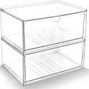 2 x Prsildan Acrylic Makeup Organizer, 2 Pack Stackable Clear Storage Drawers for Baby Bottles Desk Organizers with 2 Drawers for Countertop Vanity Nursery Modular System for Cosmetics Jewelry