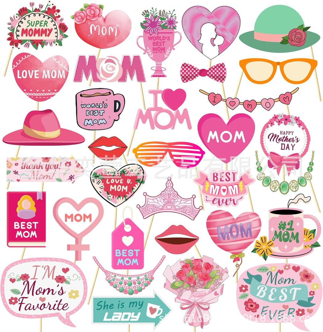 Mother's Day Photo Booth Props Party Decorations, 33 Count