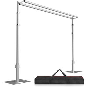 EMART Backdrop Stand Heavy Duty 8.9x10Ft, Double Crossbar Pipe and Drape Photo Background Support Kit, Adjustable Metal Frame with Flat Base for Wedding Birthday Party Decorations (Silver)