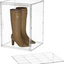 Attelite XXX-Large Clear Display Case Stackable Plastic Storage Bins with Lid, 2 Tiers Boot Shoe Box Organizers with an Adjustable Divider, Big Acrylic Display Storage Box with Magnetic Door