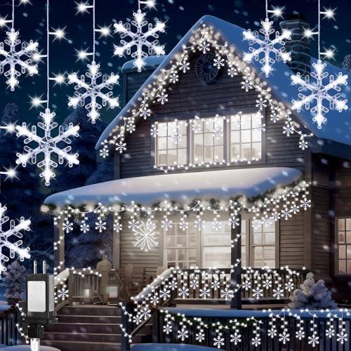 Baquler 28.7ft 432 LED Christmas Snowflake Lights Outdoor with 36 Drops,8 Mode and Timer Waterproof Connectable Snowflake String Light for Window Eave Yard(White)