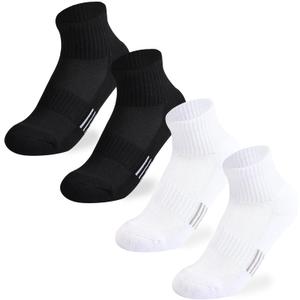 Boys Socks Girls Cushioned Athletic Socks Cotton Mesh Quarter Sock Youth Sport Ankle Sock 4/8 Pairs (Black, L)
