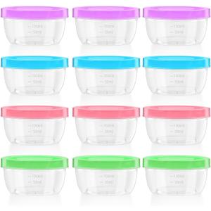 Zezzxu 5 oz Small Freezer Storage Containers with Screw Lids, 12 Pack Reusable Plastic Food Jars Stackable Deli Containers (Microwave & Freezer Safe)