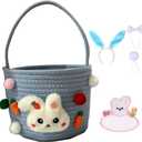 Personalized Easter Bunny Basket - Custom Easter Bucket Bag for Easter Egg Hunts (No custom-A-Blue)