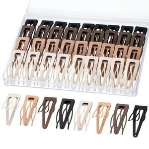60 Pieces Double Grip Hair Clips Metal Snap Hair Clips Grip Hair Clips Women Hair Barrettes Accessories with Plastic Box for Women Girls Hair Making Salon (Black, Dark Brown, Beige, Cream)