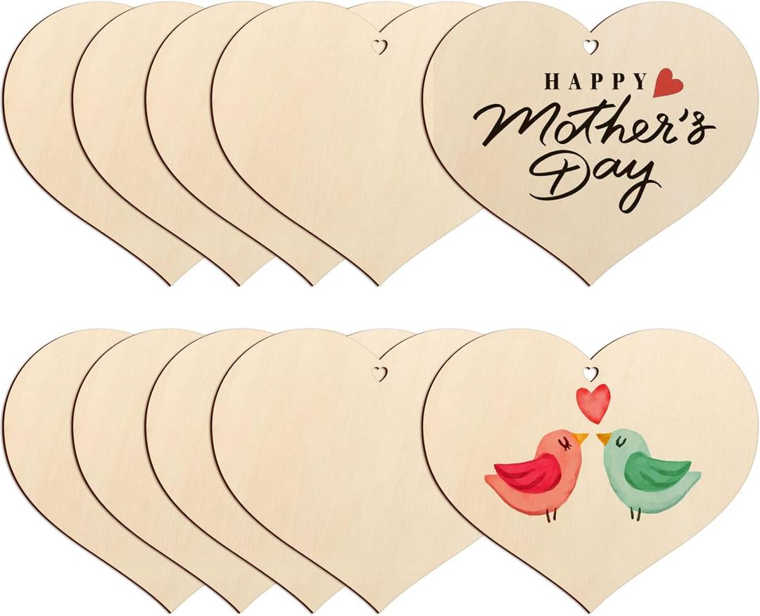 Large Size 7" Wooden Valentine's Day Happy Mothers' Day Ornaments to Paint, DIY Blank Unfinished Wood Ornament for Crafts Hanging Decorations (Beige Heart)