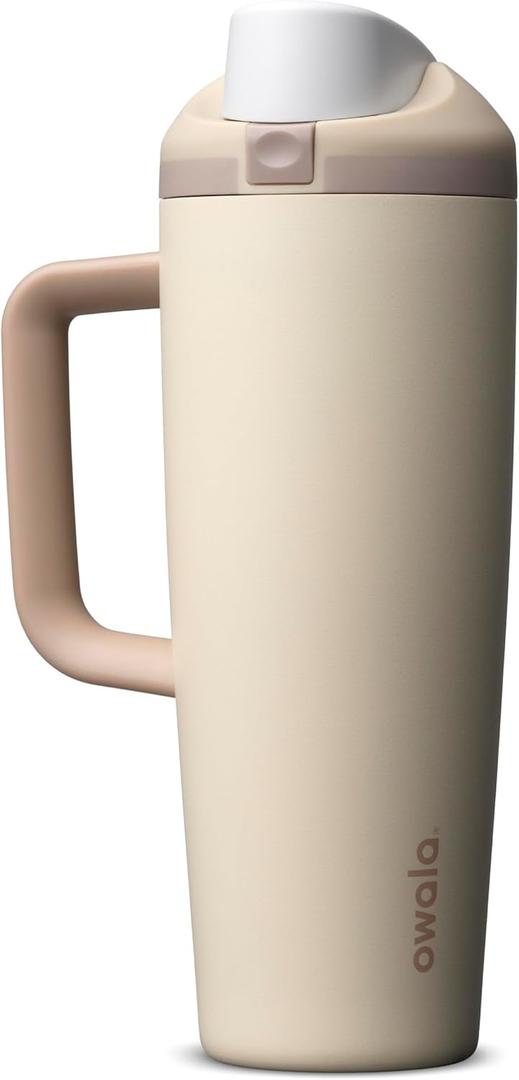 Owala FreeSip Tumbler Insulated Stainless Steel Water Bottle with Built-in Straw and Side Handle, For Travel, Work, School, and Sports, 30oz, BPA Free, Leak Proof, Lightly Toasted
