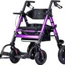 Ambliss 2-in-1 Rollator Walker Transport Chair – Heavy Duty 450 lbs Rolling Walkers with Seat for Seniors, 10" Rear & 8" Front All Terrain Wheels, Adjustable Height, Folding Mobility Aid for Adults