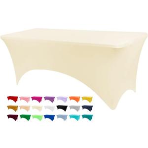 BDDC Table Covers for 6 Foot Tables, Ivory Washable and Wrinkle Resistant Stretch Tablecloths Rectangle 6ft for Events, Wedding, Banquets, Parties