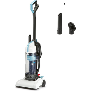 Amazon Basics Upright Bagless Vacuum Cleaner for Carpet and Hard Floors, Washable Filter, Crevice and Upholstery Tools, Detachable Handle, Lightweight, 1.7L Dust Cup, 25ft Cord, Black/White