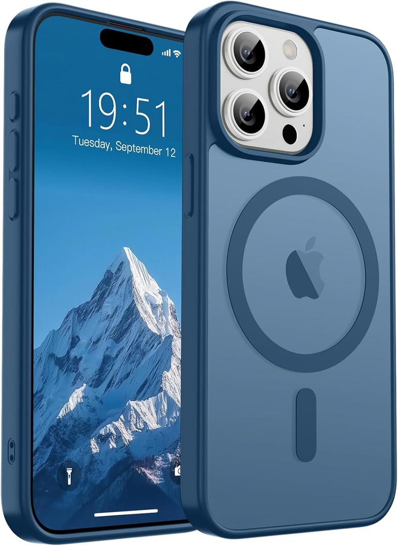SUPFINE Magnetic for iPhone 15 Pro Case (Compatible with MagSafe) (Military Grade Drop Protection) Slim Translucent Matte Shockproof with Anti-Fingerprint Phone Case,Deep Blue
