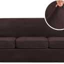 H.VERSAILTEX High Stretch Sofa Slipcover 4 Piece Cover Velvet Furniture Protector Form Fit Thick Velvet Extra Large Sofa Cover for 3 Cushion Couch Width Up to 97 Inch (Large Sofa, Brown)