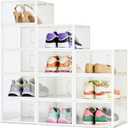 Amazon Basics Stackable and Foldable Clear Shoe Storage Organizer Box, Medium, 12-Pack