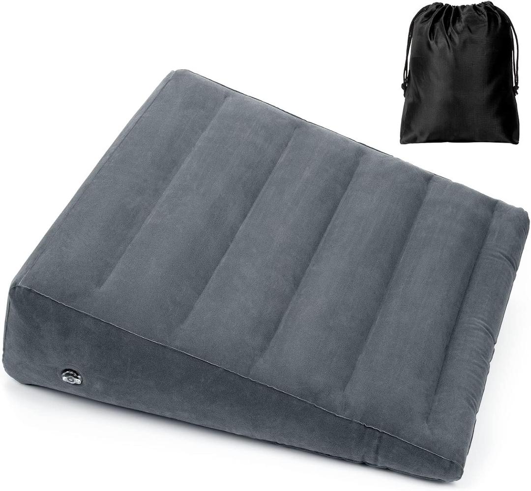 USHMA Inflatable Wedge Pillow, Portable Travel Wedge Pillow, Fast Inflation & Deflation Inflatable Wedge Pillows for Travel, Blow Up Sleeping Back Knee Bed (24 x 24 x 8", Dark Grey)