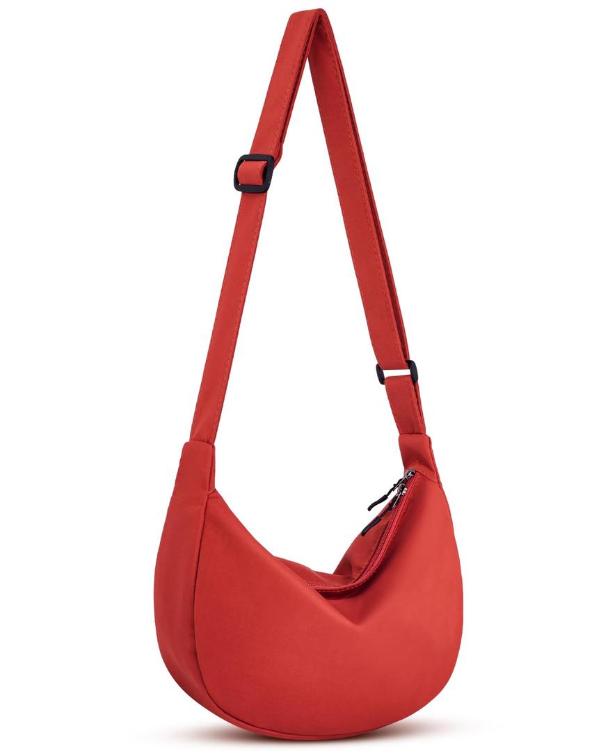 Crossbody Sling Bag for Women Men Trendy, Crescent Bag with Adjustable Strap, 2 Zippers Lightweight Nylon