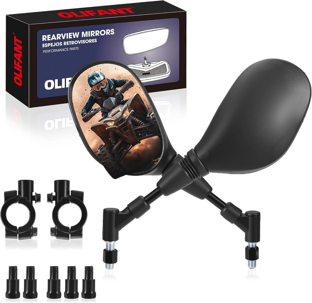 ATV Motorcycle Rearview Side Mirrors Universal 360 Degrees Ball-Type Adjustable 7/8" Handlebar Mount 8mm 10mm Adapters for ATV Scooter Moped Polaris Sportsman Honda Rincon