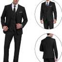 Men Suits 3 Pieces Set Slim Fit Wedding Suit Groomsmen Prom Suit Tuxedo Business Formal Casual Groom Suit Jacket Blazer Pants (Black, M)
