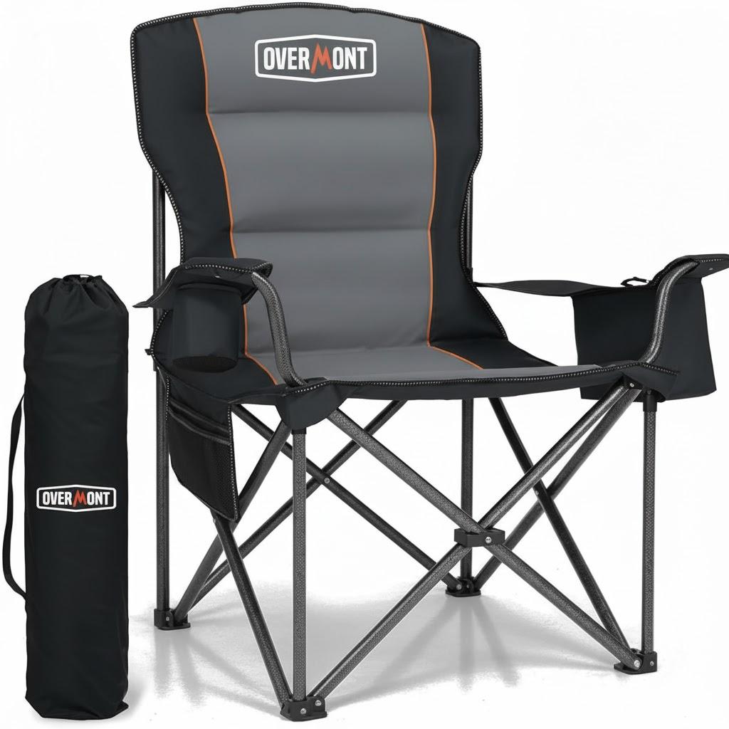 Overmont Oversized Folding Camping Chair - 450lbs Support with Padded Cushion Cooler Pockets - Heavy Duty Collapsible Chairs for Sports Garden Beach Fishing Overmont Oversized Folding Camping Chair - 450lbs Support with Padded Cushion Cooler Pockets - Heavy Duty Collapsible Chairs for Sports Garden Beach Fishing