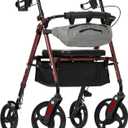 Rollator Walker with Padded Seat and Backrest with Front Storage Bag, 10 Wheels for Adults and Seniors, Burgundy