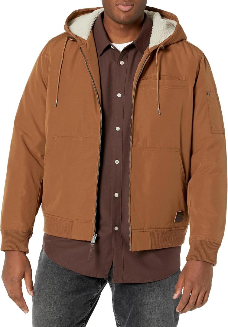 Lucky Brand Men's Bomber Jacket with Faux Sherpa Lined Hood, (Brown, S)