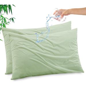 Gogreen Bamboo Rayon Waterproof Pillow Protector, Breathable Pillow Cover, Cooling Pillow Case Protector with Zipper, Super Soft Pillow Case Cover with Zipper (2 Packs, King 20"x36", Sage Green)
