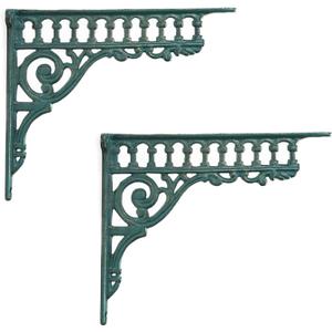 BRASSTAR Cast Iron Green European Style Wall Shelf Brackets Thick Wall Hanger Antique Home Farmhouse Decorative 2PCS Large 10.6in (Length) TQGJPT157